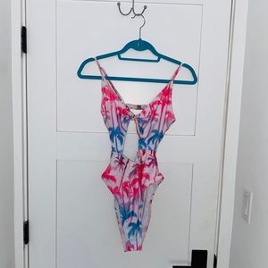 Tropical One Piece Bathing Suit with Cut-Outs